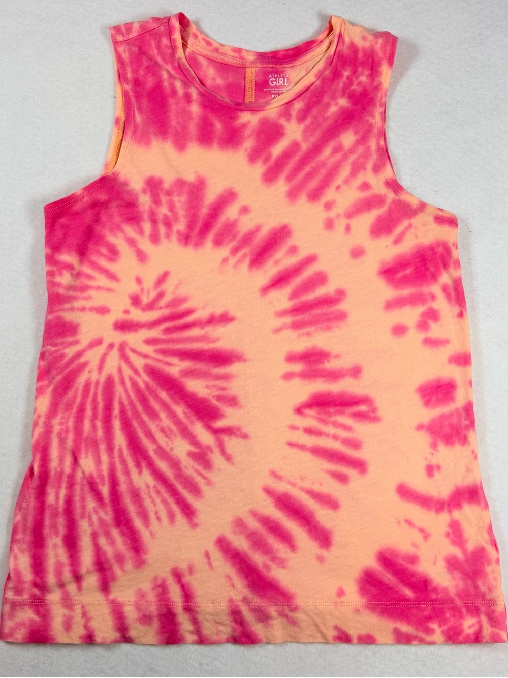 Athleta Girl Tie Dye Sleeveless Tank Top XXL 16 Pink Peach Cotton Athletic - Picture 2 of 9